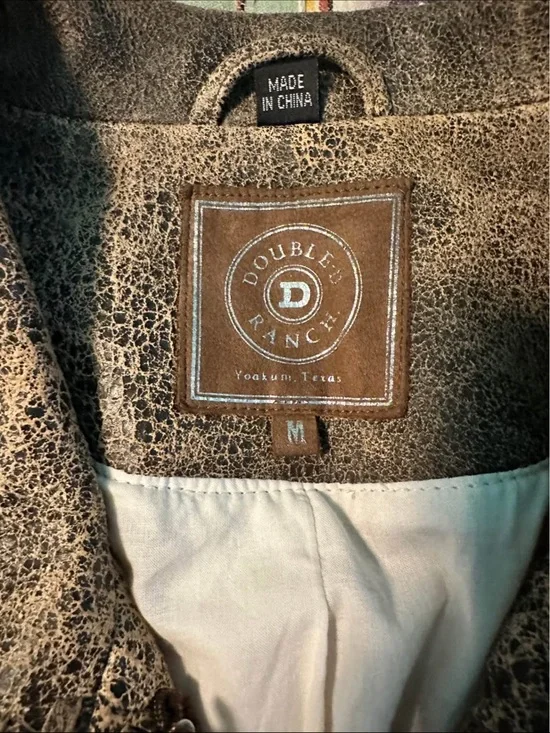 Rare Double D Ranch leather fringe jacket embroidered statue of Liberty eagle M - Picture 9 of 16